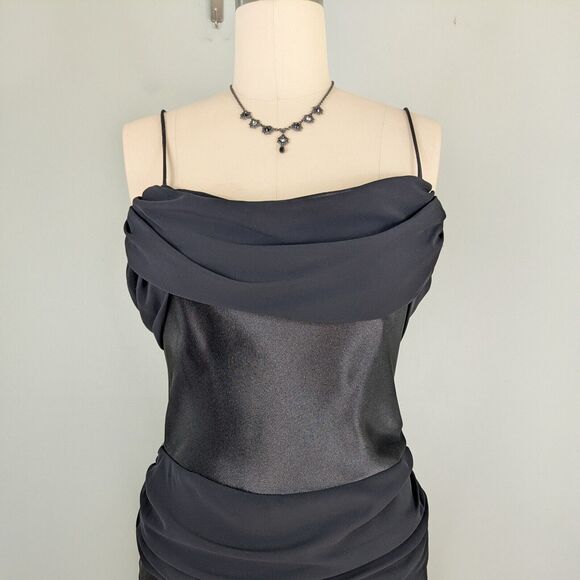 Cache Prom Dress Maxi Gown 12 Black Satin Glam Vintage 90s Y2K Cowl Fairy Goth - Picture 4 of 10